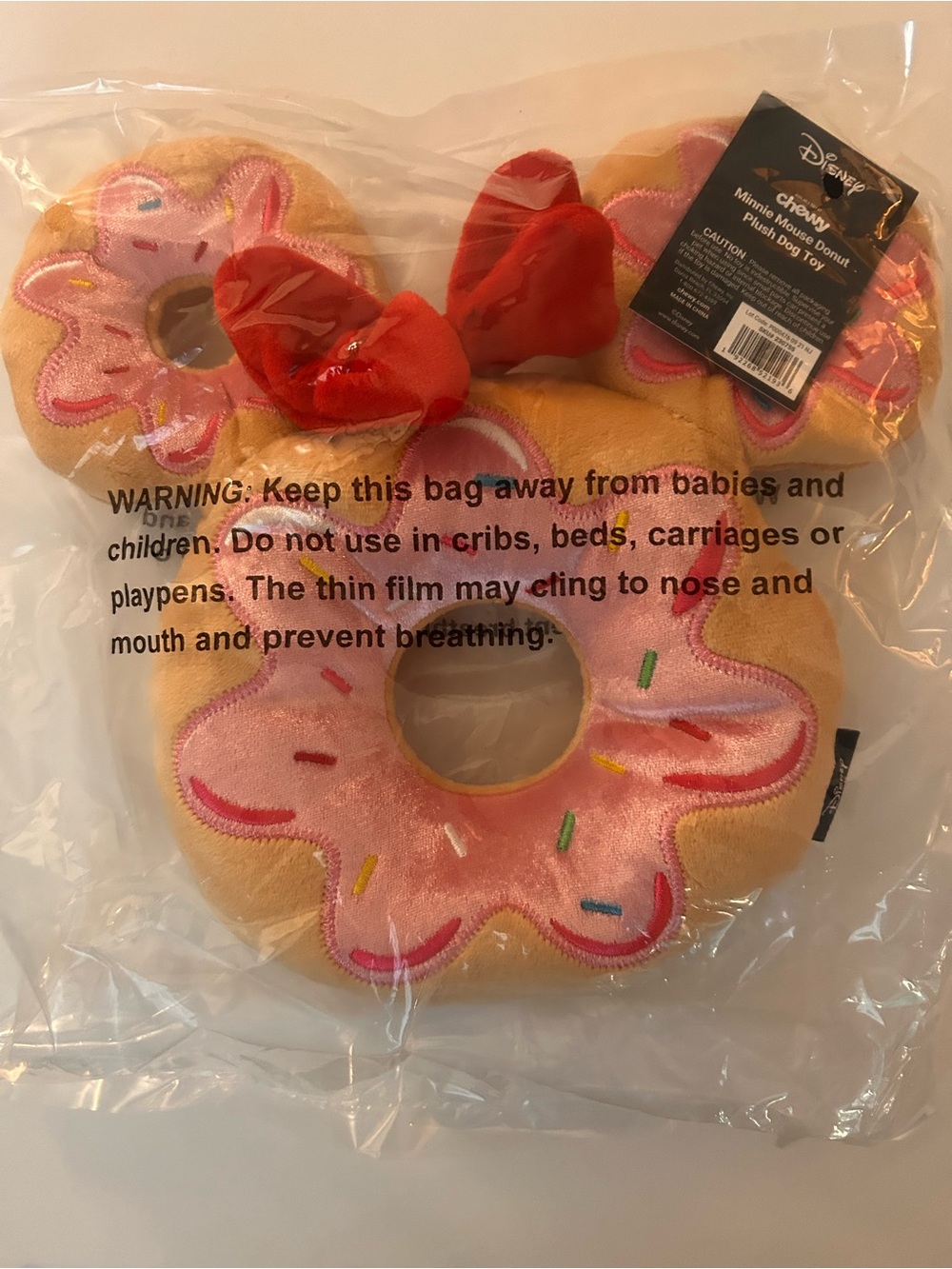 Disney Minnie Donut Plush Dog Toy - Pink Icing with Red Bow
